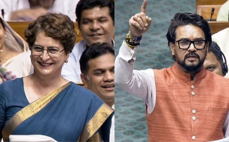 संसद में छिड़ा घमासान; प्रियंका गांधी के 'गोमूत्र एक्सपर्ट' वाले तंज पर भड़के अनुराग ठाकुर, बोले- 'मासूम चेहरा बनाकर कमियां छुपाती हैं'