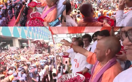 मुख्यमंत्री योगी ने मेरठ में शिवभक्तों पर की पुष्पवर्षा