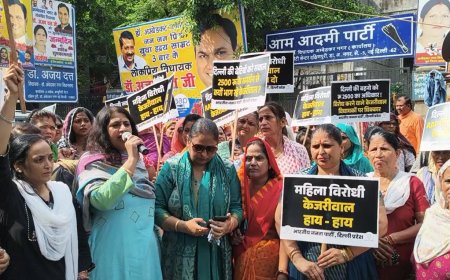 दिल्ली लक्ष्मी योजना के विरोध पर भाजपा का आप विधायकों के घर के बाहर प्रदर्शन