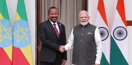 पीएम नरेंद्र मोदी और इथियोपिया के प्रधानमंत्री अबी अहमद के बीच हैदराबाद हाउस में द्विपक्षीय बैठक