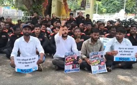 लखनऊ विश्वविद्यालय में करीब 100 सुरक्षाकर्मियों को नौकरी से निकाला, एनएसयूआई के साथ धरने पर बैठे गार्ड
