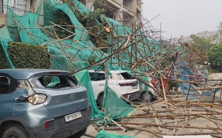 नोएडा में तेज आंधी से निर्माणाधीन बिल्डिंग की शटरिंग गिरी, 14 गाड़ियां क्षतिग्रस्त
